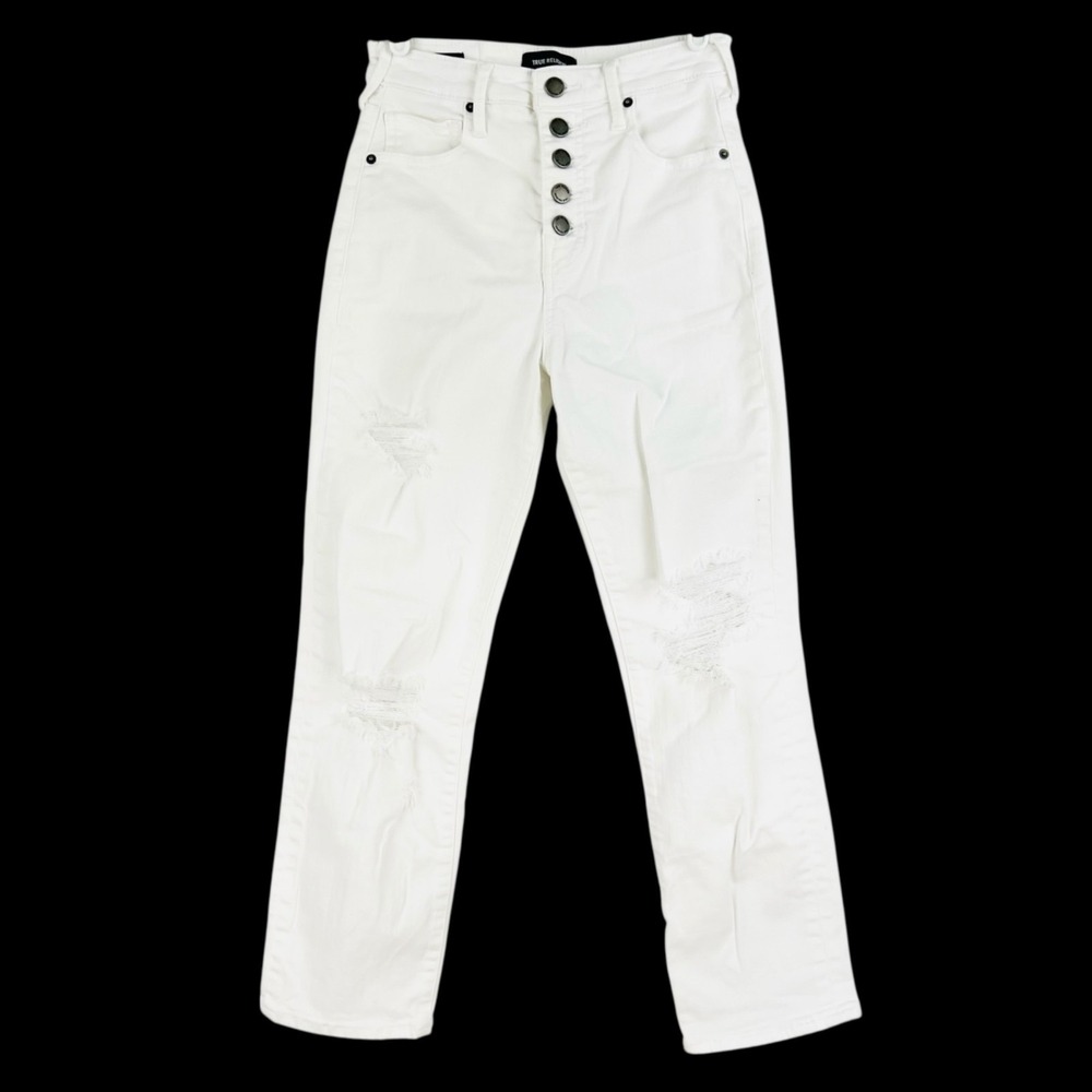 True Religion Women's Starr Distressed High Waist Stretch White Jeans Size 27W